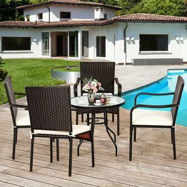 Costway Set of 4 Patio Rattan Stackable Dining Chair with Cushioned Armrest for Garden - Majic Backyard