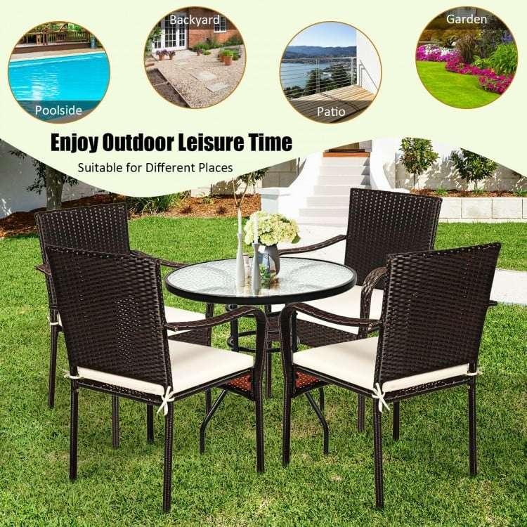 Costway Set of 4 Patio Rattan Stackable Dining Chair with Cushioned Armrest for Garden - Majic Backyard