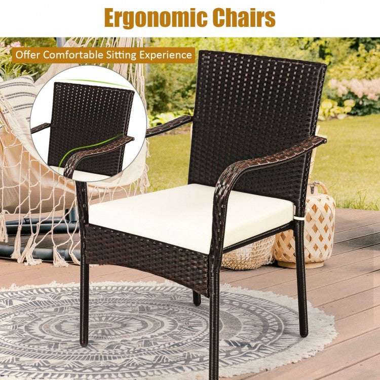 Costway Set of 4 Patio Rattan Stackable Dining Chair with Cushioned Armrest for Garden - Majic Backyard