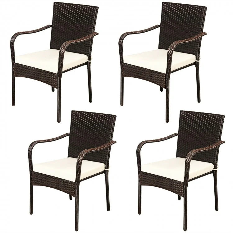 Costway Set of 4 Patio Rattan Stackable Dining Chair with Cushioned Armrest for Garden - Majic Backyard