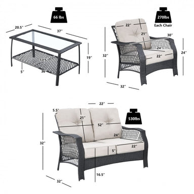 Costway 4 Pieces Patio Wicker Furniture Set with Coffee Table and Cushions - Majic Backyard