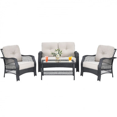 Costway 4 Pieces Patio Wicker Furniture Set with Coffee Table and Cushions - Majic Backyard