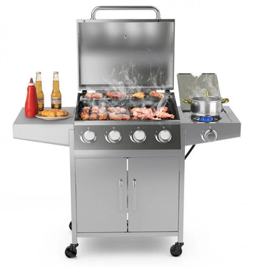 Costway 50000 BTU 5-Burner Propane Gas Grill with Side Burner and 2 Prep Tables - Majic Backyard