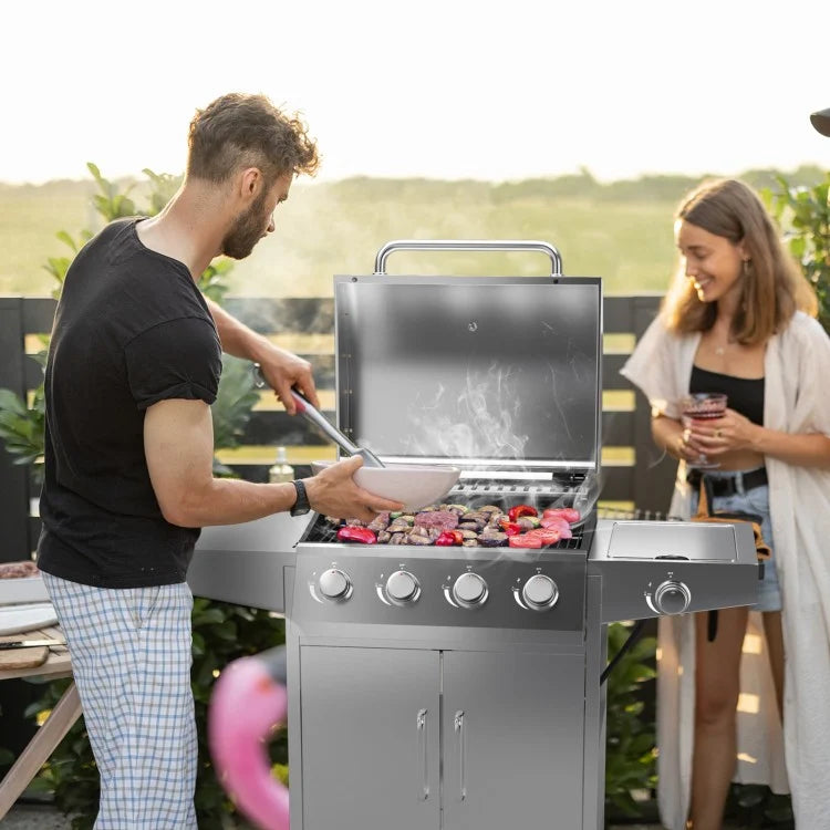 Costway 50000 BTU 5-Burner Propane Gas Grill with Side Burner and 2 Prep Tables - Majic Backyard