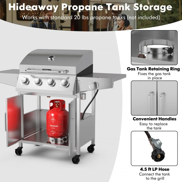 Costway 50000 BTU 5-Burner Propane Gas Grill with Side Burner and 2 Prep Tables - Majic Backyard