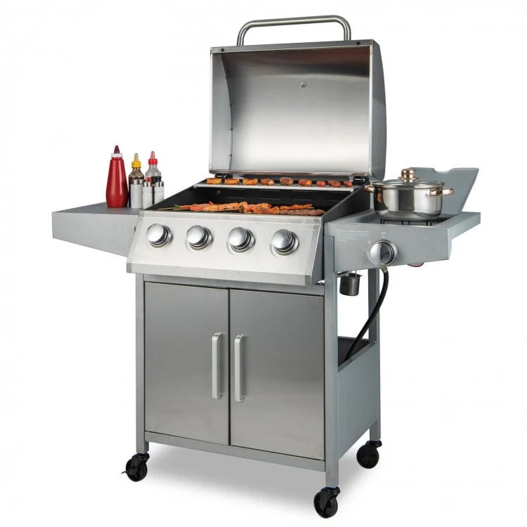 Costway 50000 BTU 5-Burner Propane Gas Grill with Side Burner and 2 Prep Tables - Majic Backyard