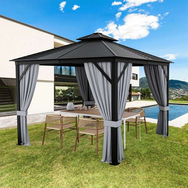 Costway 10 x 10 Feet Double-Top Hardtop Gazebo with Galvanized Steel Roof - Majic Backyard