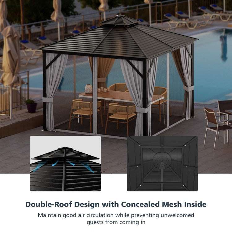 Costway 10 x 10 Feet Double-Top Hardtop Gazebo with Galvanized Steel Roof - Majic Backyard