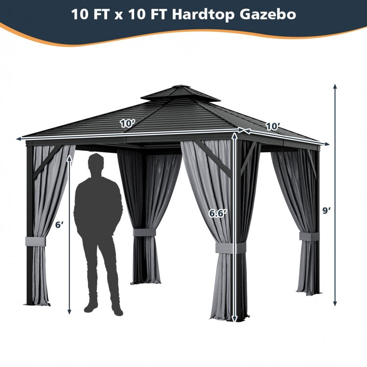 Costway 10 x 10 Feet Double-Top Hardtop Gazebo with Galvanized Steel Roof - Majic Backyard