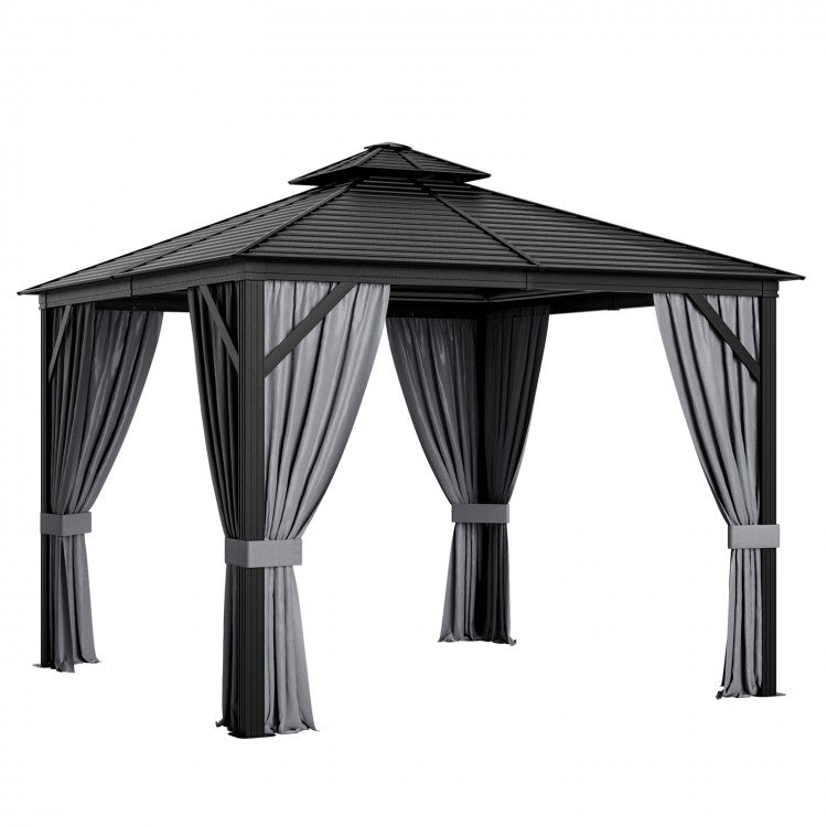 Costway 10 x 10 Feet Double-Top Hardtop Gazebo with Galvanized Steel Roof - Majic Backyard