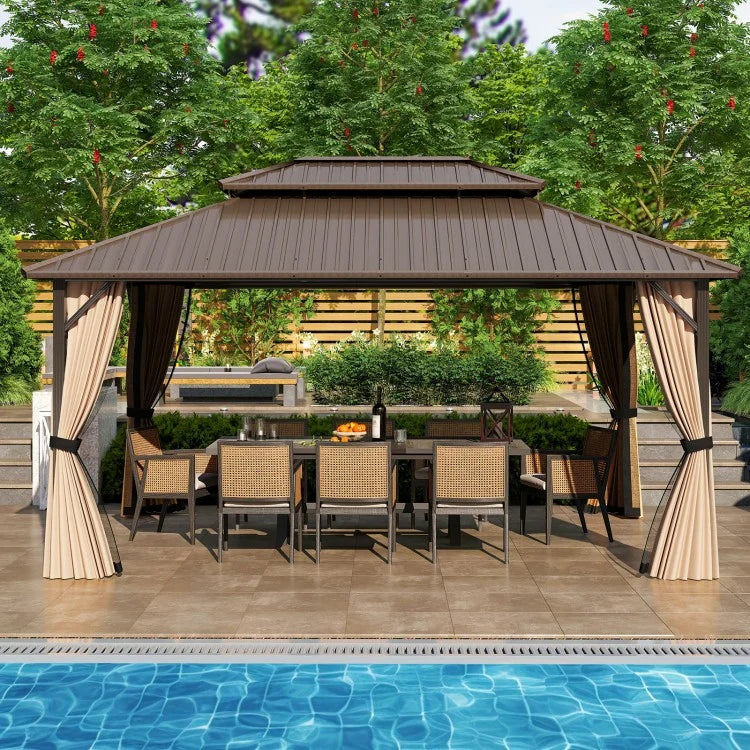 Costway 16' x 12' Hardtop Gazebo Outdoor for Patio Garden Deck Lawn Backyard Party Tent - Majic Backyard
