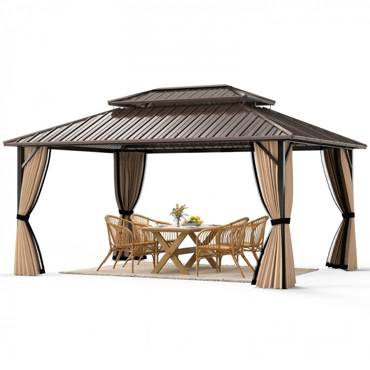 Costway 16' x 12' Hardtop Gazebo Outdoor for Patio Garden Deck Lawn Backyard Party Tent - Majic Backyard