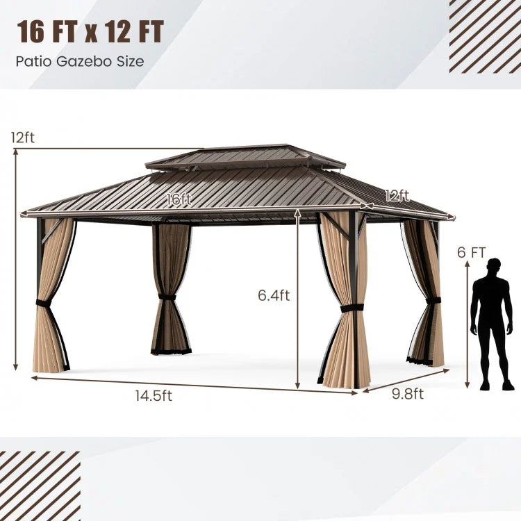 Costway 16' x 12' Hardtop Gazebo Outdoor for Patio Garden Deck Lawn Backyard Party Tent - Majic Backyard