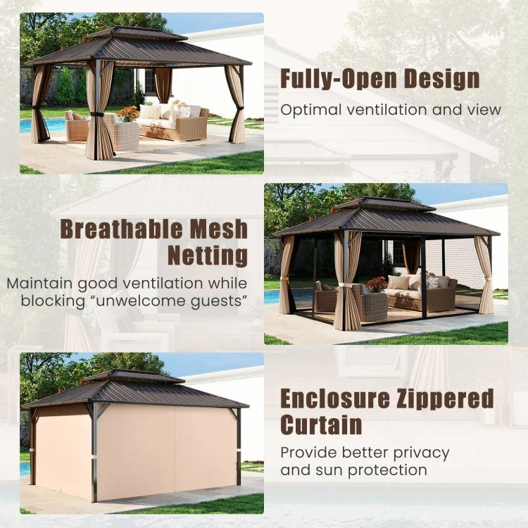 Costway 16' x 12' Hardtop Gazebo Outdoor for Patio Garden Deck Lawn Backyard Party Tent - Majic Backyard