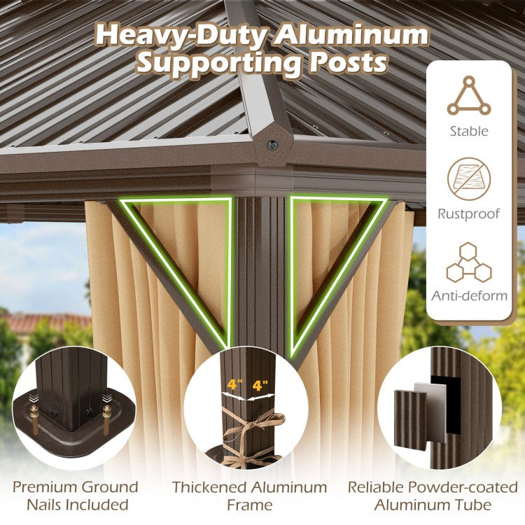 Costway 16' x 12' Hardtop Gazebo Aluminum Frame Permanent Pavilion with Curtains and Netting - Majic Backyard