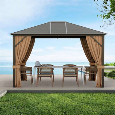 Costway 12 x10 Feet Outdoor Hardtop Gazebo with Galvanized Steel Top and Netting - Majic Backyard