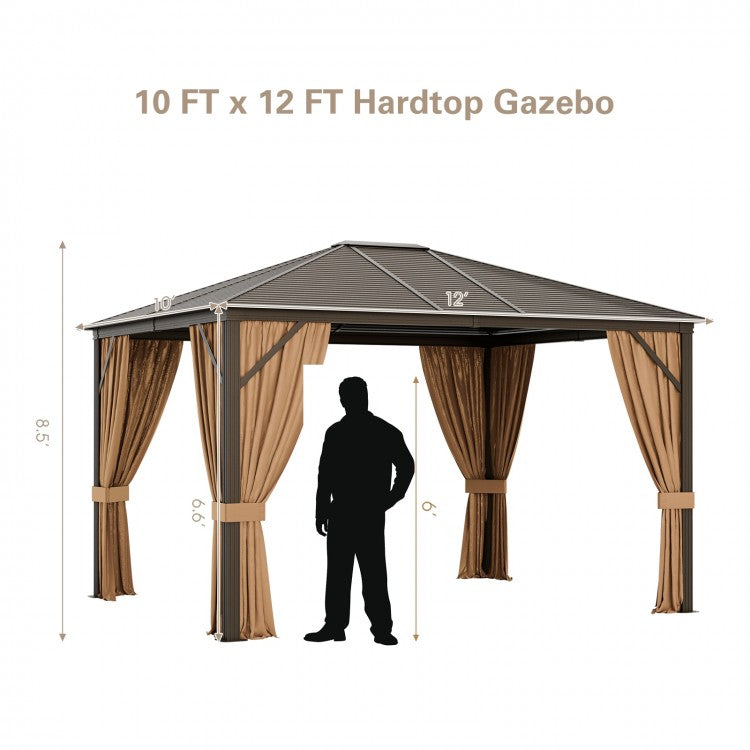 Costway 12 x10 Feet Outdoor Hardtop Gazebo with Galvanized Steel Top and Netting - Majic Backyard