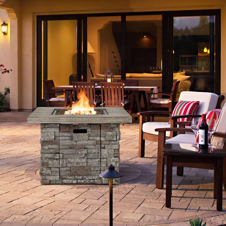 Costway 34.5 Inch Square Propane Gas Fire Pit Table with Lava Rock and PVC Cover - Majic Backyard