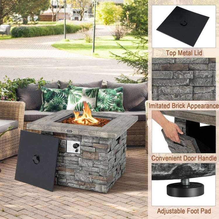 Costway 34.5 Inch Square Propane Gas Fire Pit Table with Lava Rock and PVC Cover - Majic Backyard