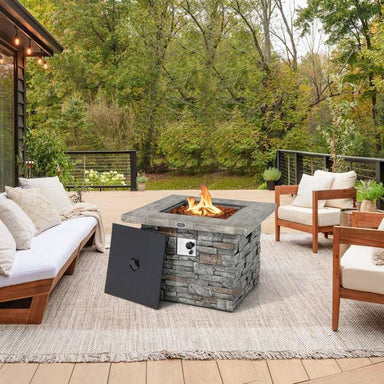 Costway 34.5 Inch Square Propane Gas Fire Pit Table with Lava Rock and PVC Cover - Majic Backyard