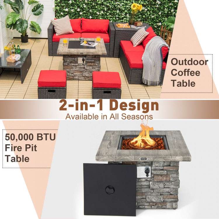 Costway 34.5 Inch Square Propane Gas Fire Pit Table with Lava Rock and PVC Cover - Majic Backyard