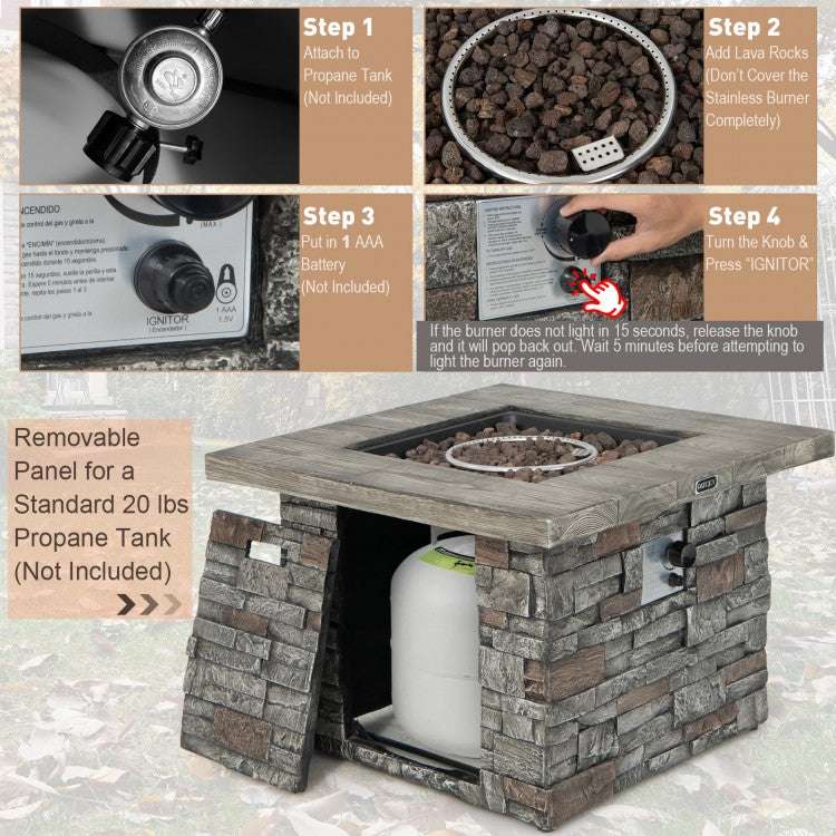 Costway 34.5 Inch Square Propane Gas Fire Pit Table with Lava Rock and PVC Cover - Majic Backyard