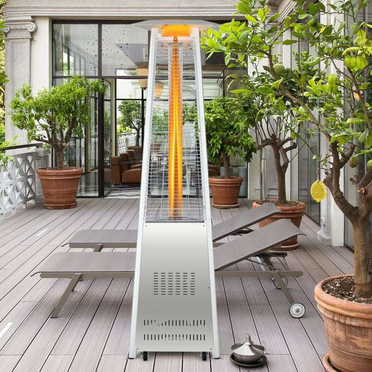 Costway 42,000 BTU Stainless Steel Pyramid Patio Heater With Wheels - Majic Backyard