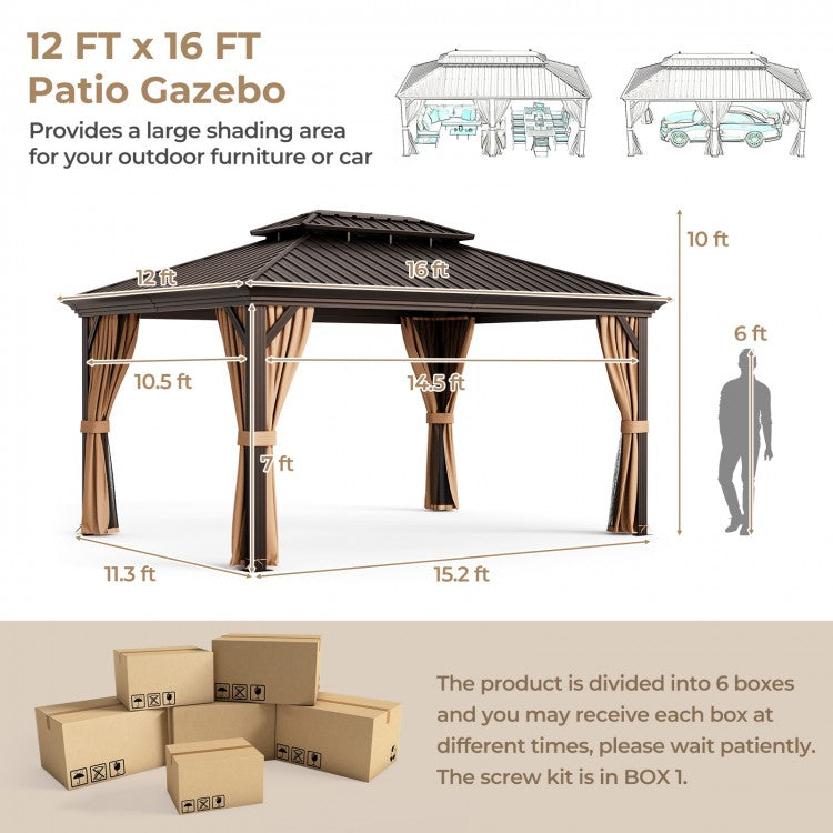 Costway 12' x 16' Double-Roof Hardtop Gazebo with Galvanized Steel Roof - Majic Backyard