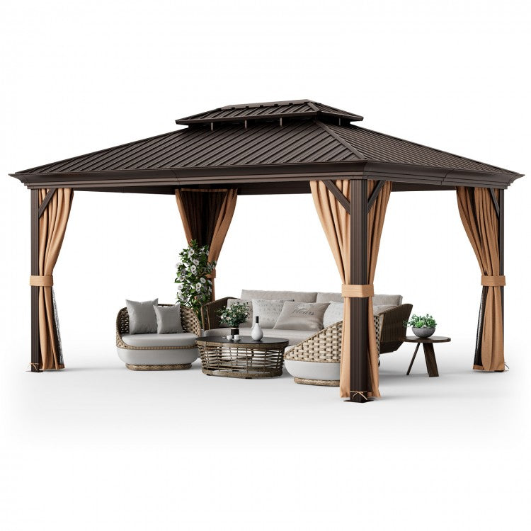 Costway 12' x 16' Double-Roof Hardtop Gazebo with Galvanized Steel Roof - Majic Backyard