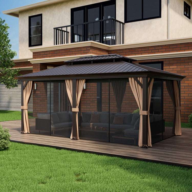 Costway 12' x 20' Double-Roof Hardtop Gazebo with Galvanized Steel Roof - Majic Backyard