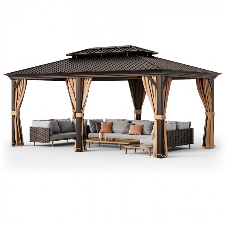 Costway 12' x 20' Double-Roof Hardtop Gazebo with Galvanized Steel Roof - Majic Backyard