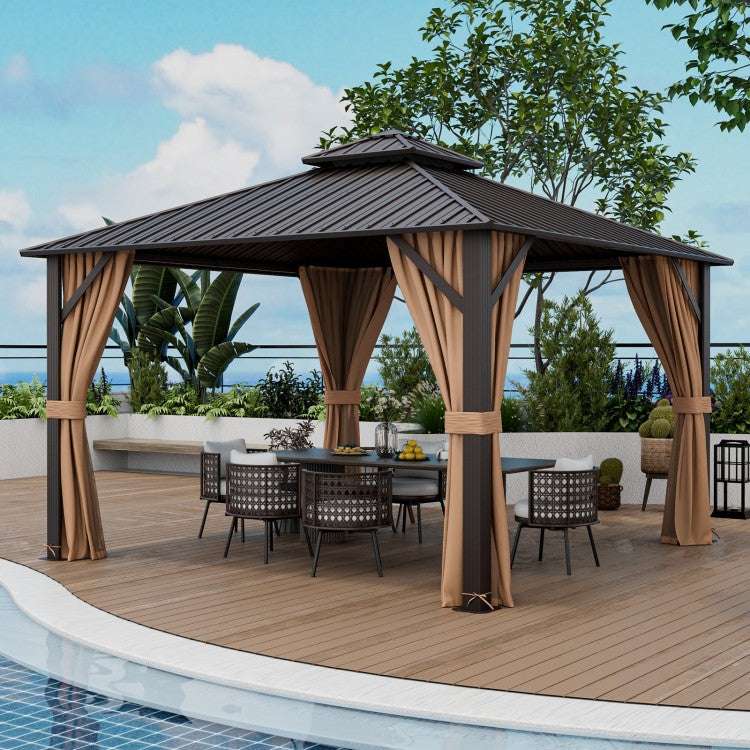 Costway 12x12 hardtop gazebo with galvanized steel roof, curtains, and netting