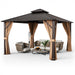 Costway 12 x 12 Feet Double-Roof Patio Hardtop Gazebo with Galvanized Steel Roof Netting and Curtains - Majic Backyard