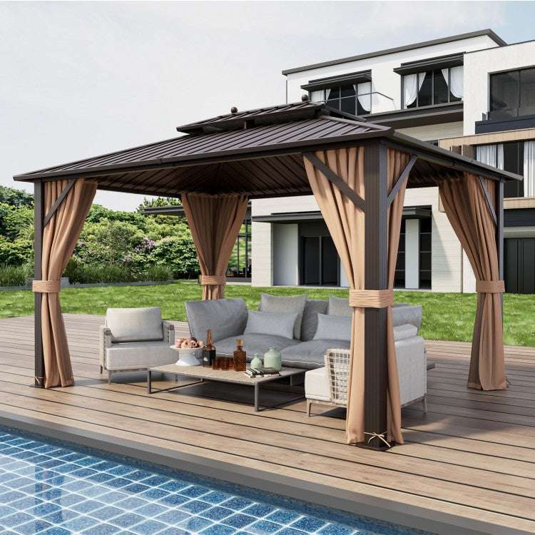 Costway 10x13 hardtop gazebo with galvanized steel roof, curtains, and netting
