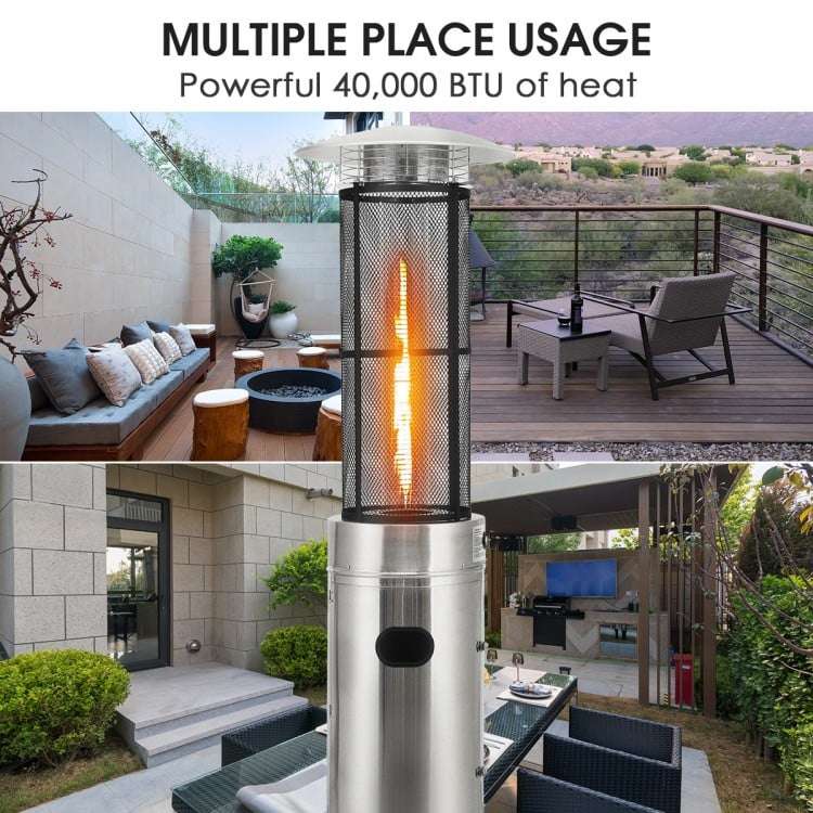 Costway 40000 BTU Stainless Steel Round Glass Tube Patio Heaters - Majic Backyard