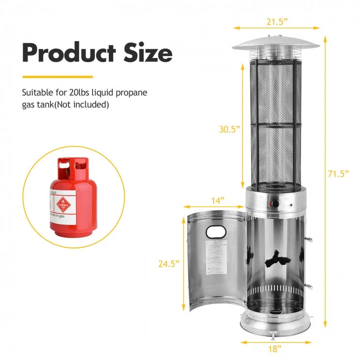 Costway 40000 BTU Stainless Steel Round Glass Tube Patio Heaters - Majic Backyard
