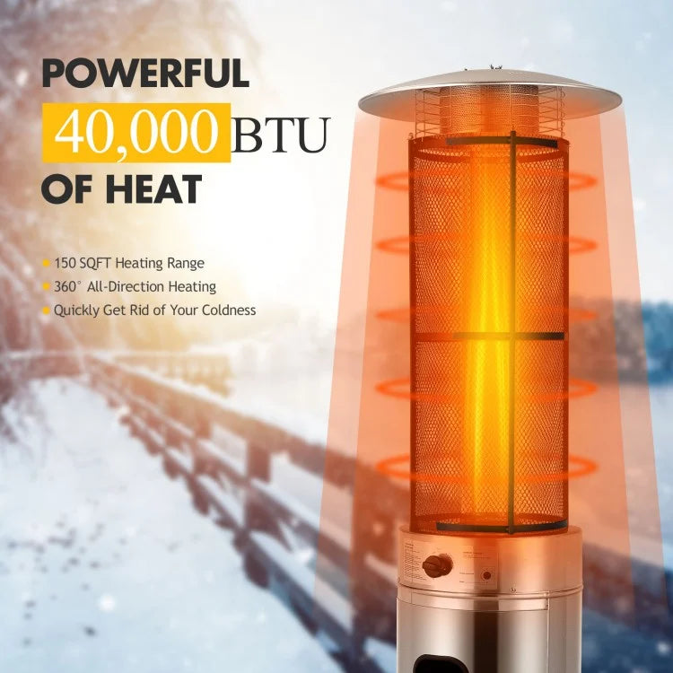 Costway 40000 BTU Stainless Steel Round Glass Tube Patio Heaters - Majic Backyard