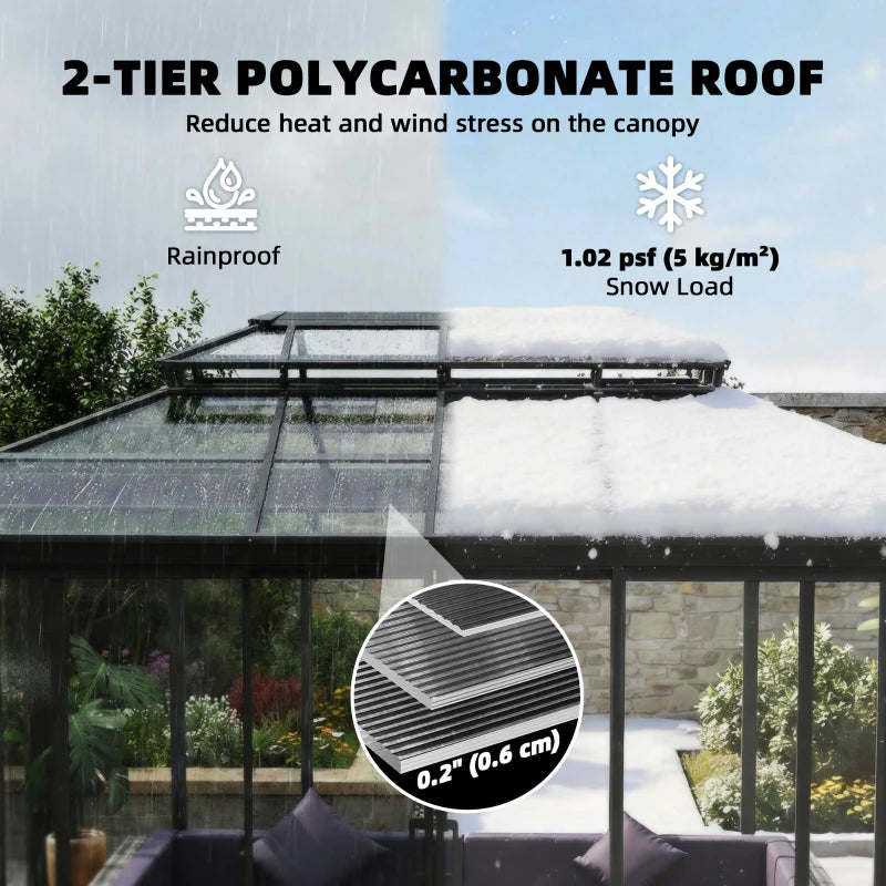 Outsunny Outsunny 12' x 14' Hardtop Gazebo Canopy with Polycarbonate Roof, Aluminum Frame, Netting and Curtains, Brown - Majic Backyard