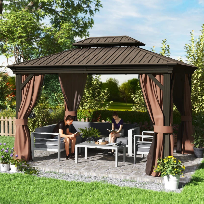Outsunny 10' x 12' Outdoor Hardtop Gazebo with Galvanized Canopy & Netting Sidewalls for Lawn, Backyard - Majic Backyard