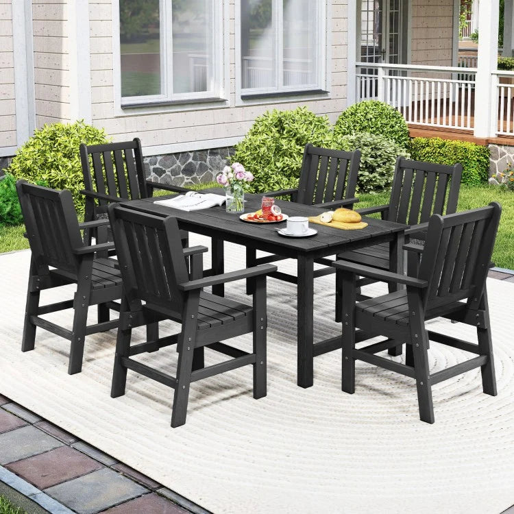 Costway 7 Pieces Patio Dining Set Outdoor HDPE Weather Resistant Table and Chairs Set - Majic Backyard