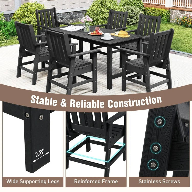 Costway 7 Pieces Patio Dining Set Outdoor HDPE Weather Resistant Table and Chairs Set - Majic Backyard