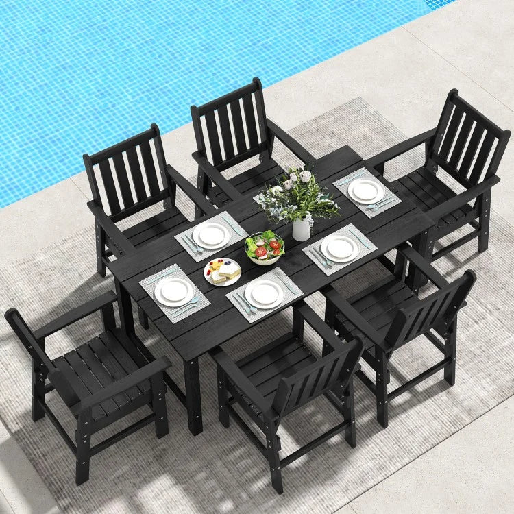 Costway 7 Pieces Patio Dining Set Outdoor HDPE Weather Resistant Table and Chairs Set - Majic Backyard
