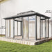 Outsunny Outsunny 12' x 14' Hardtop Gazebo Canopy with Polycarbonate Roof, Aluminum Frame, Netting and Curtains, Brown - Majic Backyard