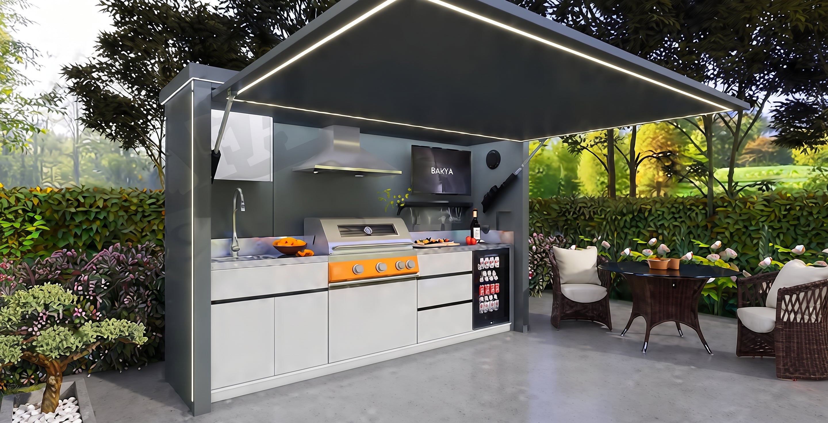 AFA A-Max Luxury Lift-Up Outdoor Kitchen Pod | 304 Stainless Steel BBQ Station - Majic Backyard