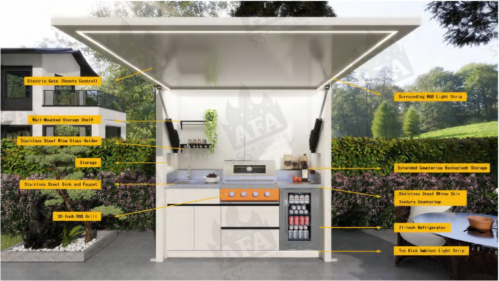 AFA A-Mini Luxury Lift-Up Outdoor Kitchen Pod | 304 Stainless Steel BBQ Station