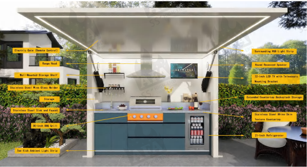 AFA A-Plus Luxury Lift-Up Outdoor Kitchen Pod | 304 Stainless Steel BBQ Station