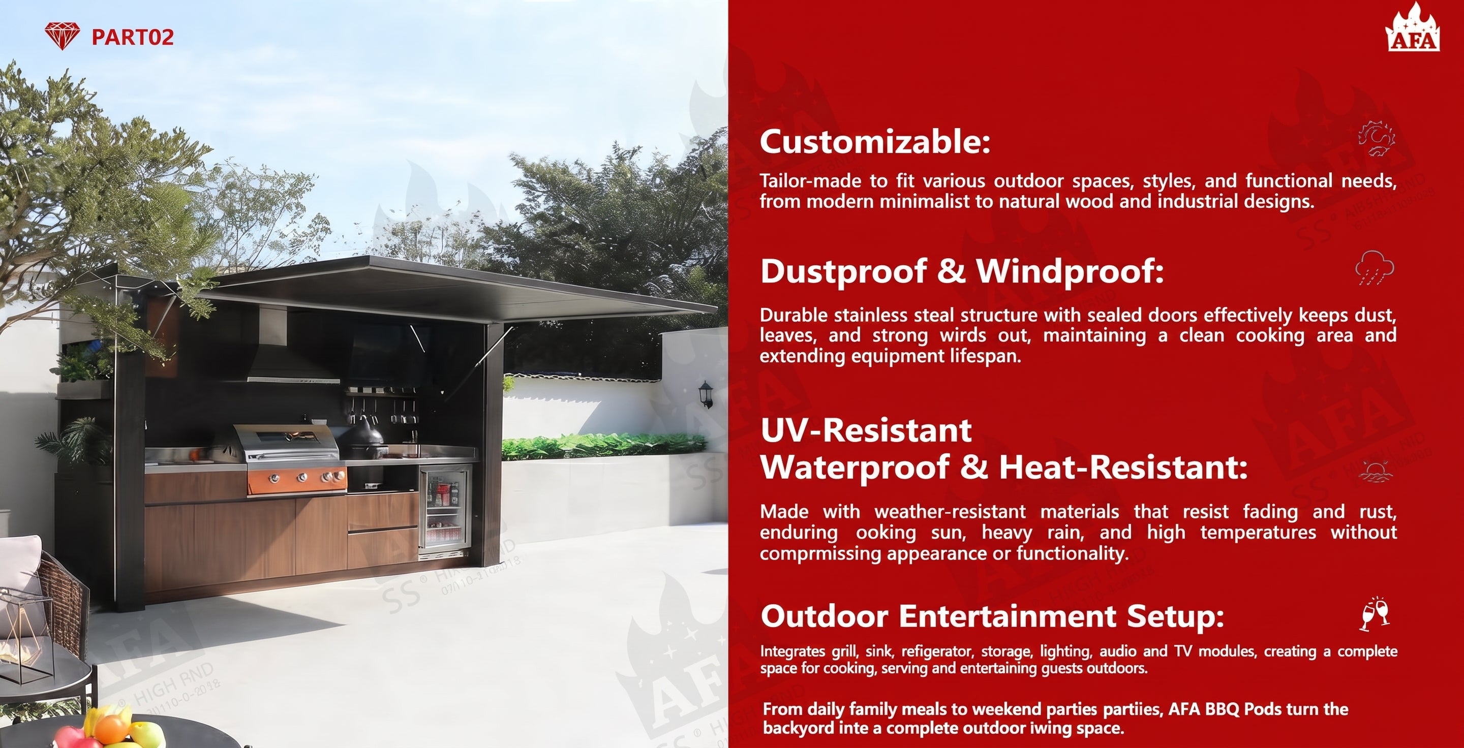 AFA B-Mini Luxury Roller Shutter Outdoor Kitchen Pod | 304 Stainless Steel BBQ Station