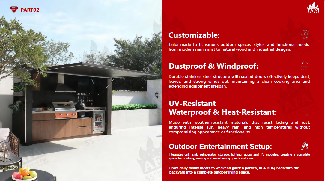 AFA A-Plus Luxury Lift-Up Outdoor Kitchen Pod | 304 Stainless Steel BBQ Station