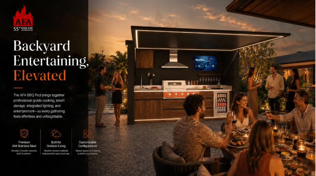 AFA A-Ultra Luxury Lift-Up Outdoor Kitchen Pod | 304 Stainless Steel BBQ Station