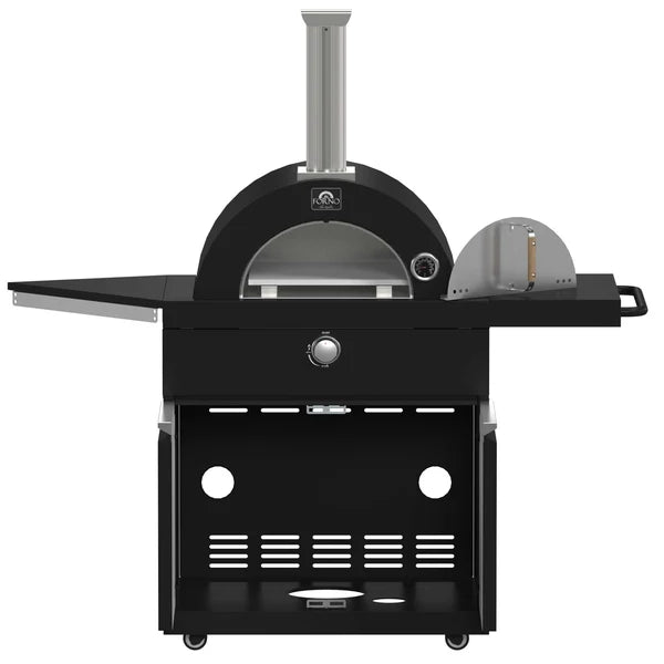 Forno All’Aperto 99,600 BTU Outdoor Kitchen, 5 Burners, Infrared Burners, Side Burner, Black Sintered Stone Countertops, Gas Pizza Oven, Sink Module, Bar & Beverage Center - Majic Backyard